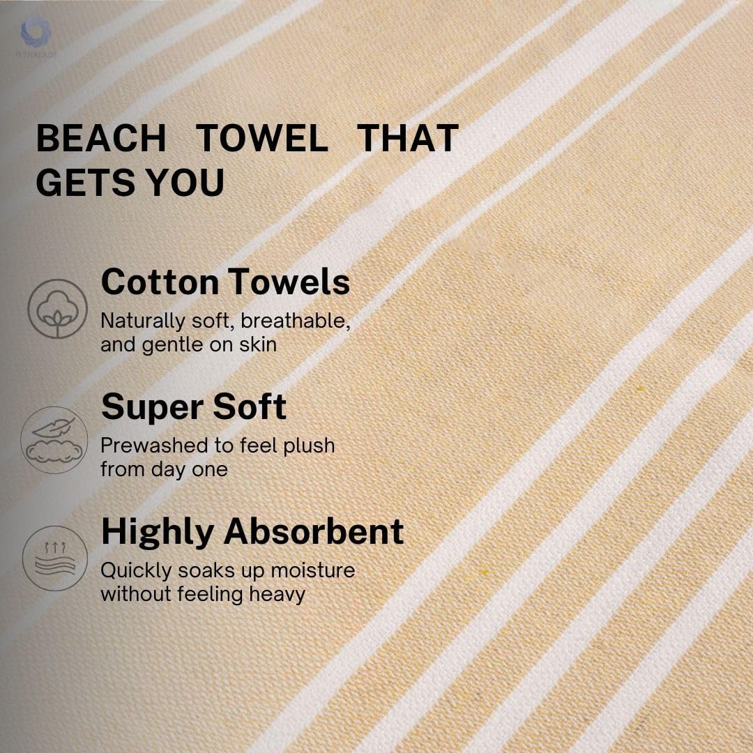 Skiennix Oversized Cotton Turkish Beach Towel - Quick Dry, Absorbent, Extra Large | Desert Sand, 36"x72", 4 Pack
