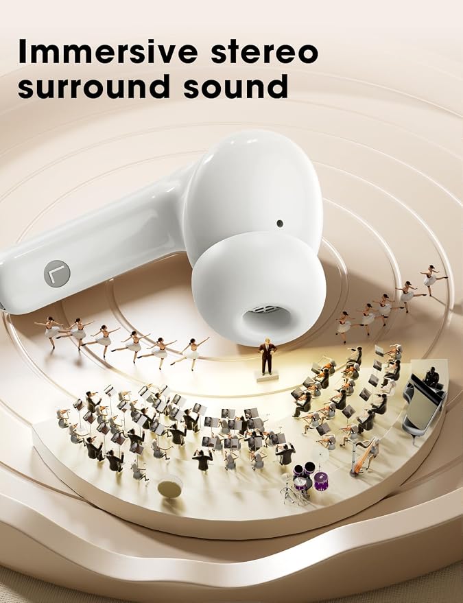 Wireless Earbuds, Hi-Fi Deep Bass Ear Buds, 48H Playtime In-Ear Headphones | 2 Mics for Clear Calls, LED Display, IPX7 Waterproof, Touch Control, Lightweight Bluetooth Earphones for iPhone/TV,RoseGold
