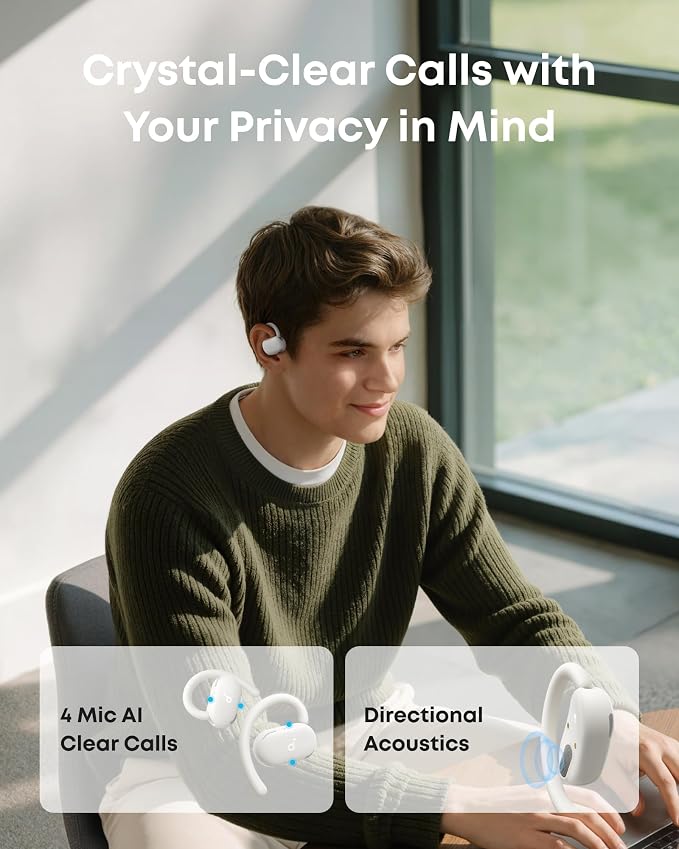 Soundcore V20i by Anker Open Ear Earbuds, Open Ear Headphones True Wireless | Adjustable Hooks, Ultra-Comfort, Snug Fit, Power Sound, Clear Calls, IP55, 36H Playtime, Bluetooth 5.4, Multipoint Connection