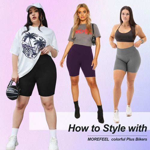 MOREFEEL Plus Size Biker Shorts for Women | High Waisted, Non-See Through, Super Soft - XL-4XL
