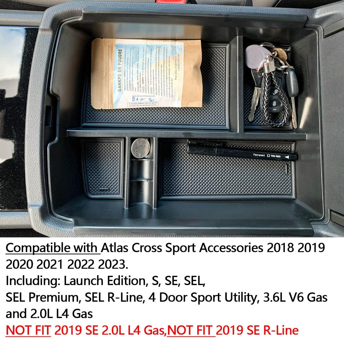 Center Console Organizer Tray for VW Atlas Accessories 2018-2023, Black