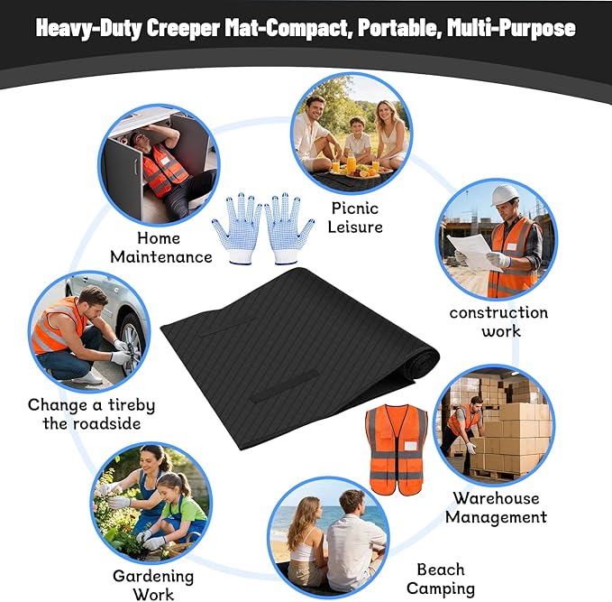Upgraded 60"x28" Magic Rolling Creeper Mat–for Low Clearance Vehicles, Long-Haul Trucks & Uneven Surfaces | Foldable Two-Layer Design with Storage Bag for Auto Repair, Garage & Roadside Maintenance