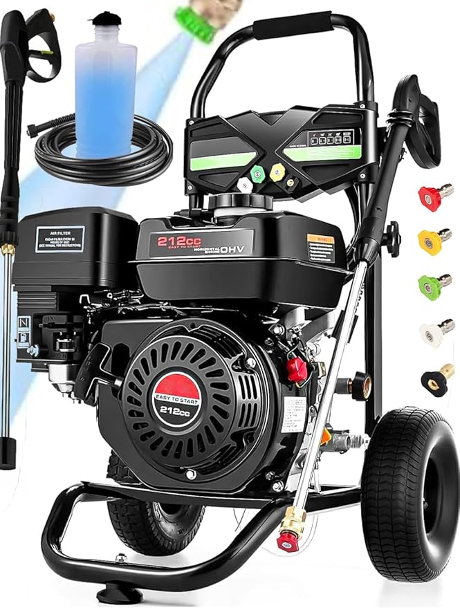 4200PSI Gas Pressure Washer 4.0GPM Gas Power Washer 212CC Gas Powered Washing Machine Commercial High Pressure Washer with 25ft Hose&5 Nozzles for Patio Garden Yard Vehicle,EPA/CARB/ETL (Black)