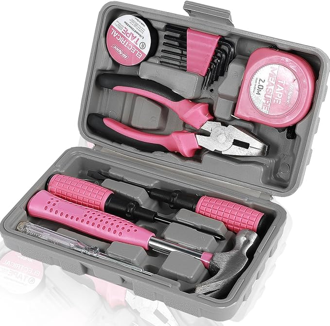 24pcs Small Tool Kit, Pink Mini Tool Kit for Women, Multi-Purpose Home Hand Tool Set with Case, Basic Household Tool Kit for College, Dorm, Office, Garage