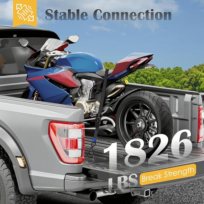 Ratchet Straps 4 Pack - 1,826 Lbs Break Strength 1 in x 15 Ft Medium Duty Ratchet Tie Down Straps with S Hooks Set for Truck, Cargo Van, Trailer, Motorcycle (Black)