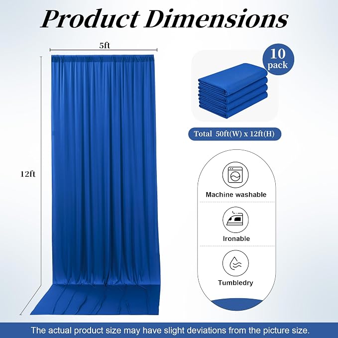 50ft x 12ft Wrinkle Free Royal Blue Backdrop Curtains