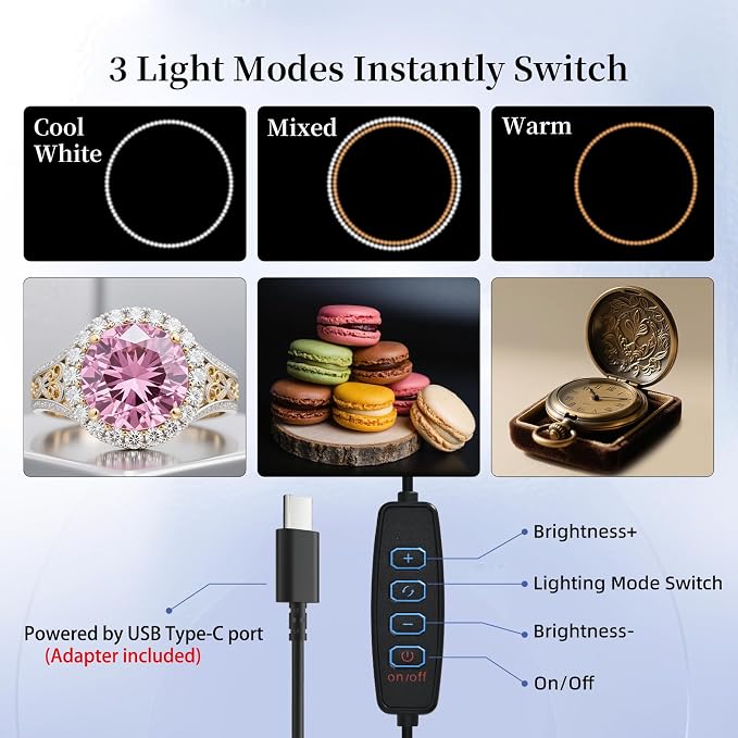 16x16x12 Photo Light Box with USB-C Cable, 18W Dimmable LED Photography Studio