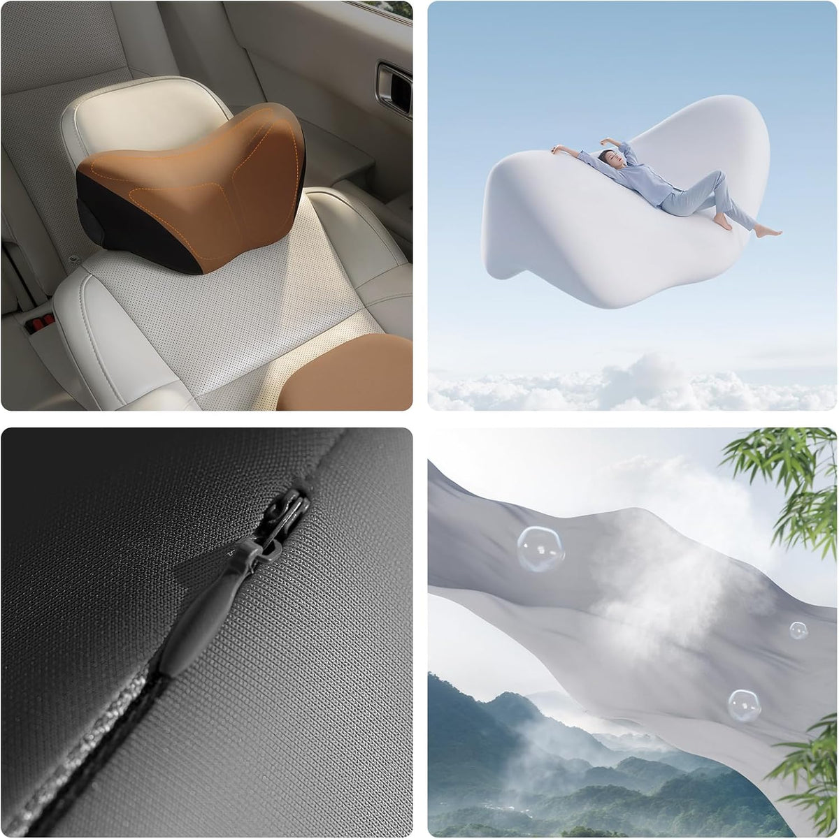 BEBAS Car Headrest Pillow, Memory Foam Neck Support Pillow for Cars - Ergonomically Designed for Long Drives, Travel & Commuting, Pain Relief with Removable & Washable Cover (Brown,1-Pack)
