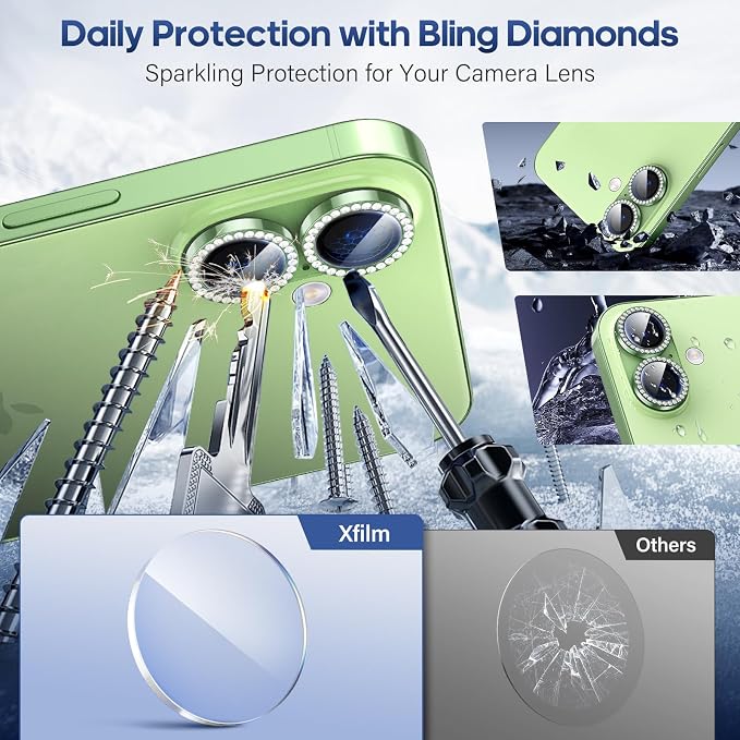 for iPhone 17 Camera Lens Protector Bling, Individual Diamond Metal Ring