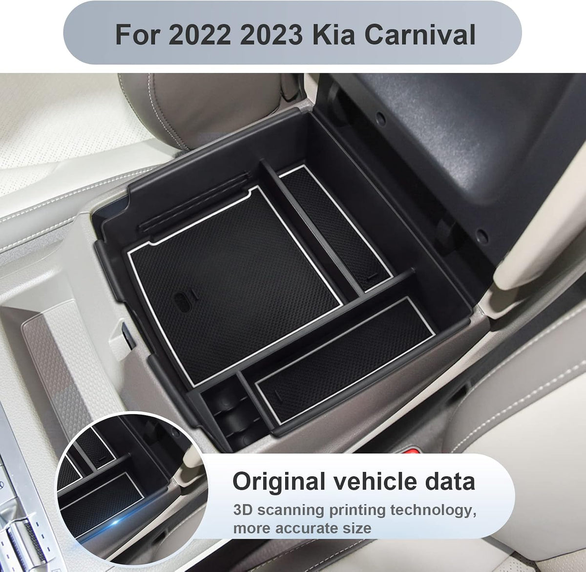 SKTU for 2022-2026 2027 Kia Carnival Center Console Organizer 2024 2025 2026 2027 Carnival Accessories Console Tray 2024 2025 2026 2027 Carnival ABS Console Organizer with Coin and USB Hole (White)