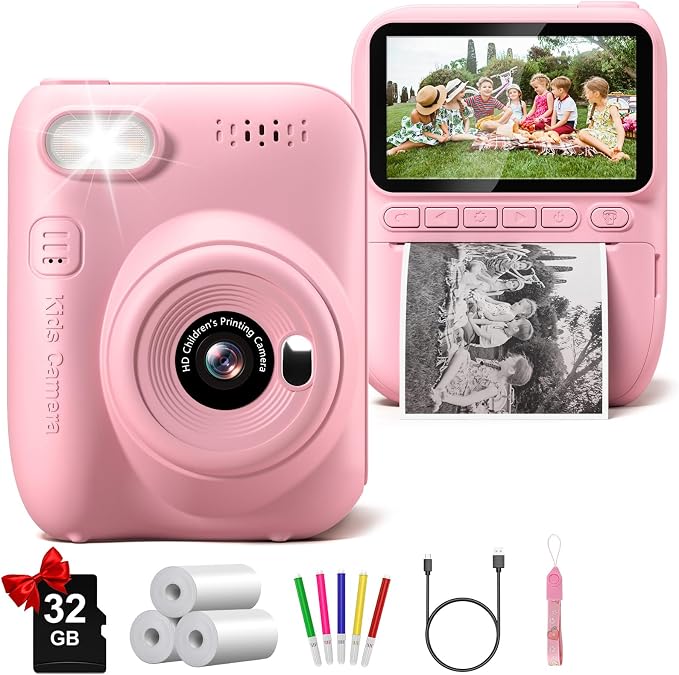 Instant Print Camera for Kids, 3.0" HD 32MP Kids Camera 1080P