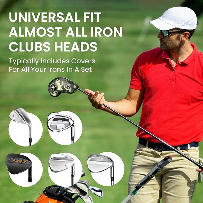 Golf Club Covers Iron Value 12 Pack Stylish Synthetic Leather Headcover, Embroidery Numbers Head Covers Universal Protector Fit Main Iron Wedge Clubs, Accessories Travel for Men Women