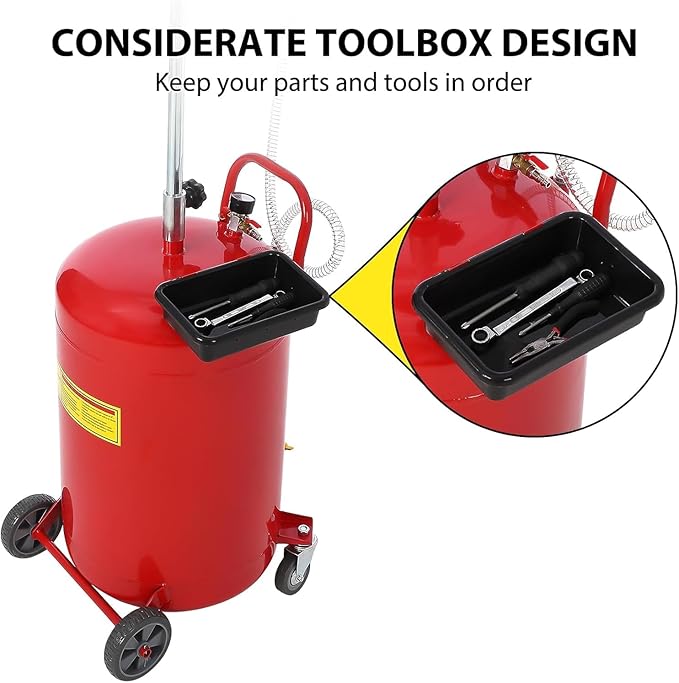 20 Gallon Waste Oil Drain Tank, Oil Drain Extractor, Pneumatic Drainer for Automotive Fluids, Portable Waste Oil Container with Air Operation (20 Gallon-Red-Common)