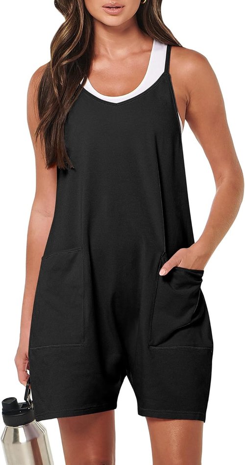 ANRABESS Women's Casual Summer Romper - Loose Sleeveless Spaghetti Strap Jumpsuit for Beach Vacations