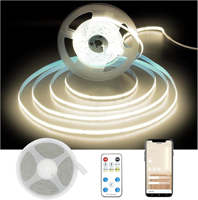 DAYBETTER COB LED Strip Lights, 16.4 ft/5m 1600 LEDs Bright Natural White LED Light Strips with Remote and App, 4000K Dimmable LED Tape Lights, Indoor COB LED Lights for Bedroom, Room Decor