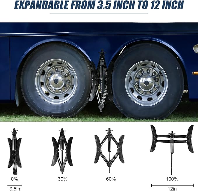 RV Wheel Chock Stabilizer X-Shaped, Adjustable 3.5-12 Inch Heavy Duty Wheel Stabilizer Lock for Travel Trailer, Camper & RV, Includes Wrench, Socket & Tools for Trailer Stabilizing