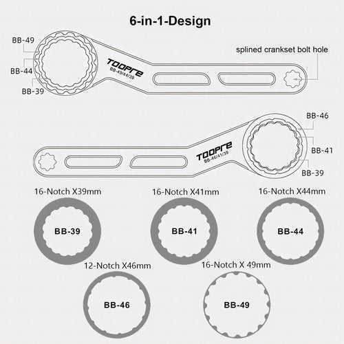 Mimoke 6-in-1 Bicycle Bottom Bracket Tool 12/16-Notch for Hollowtech II - Multifunctional BB Wrench for BBR60/BB80/BB51/PF30