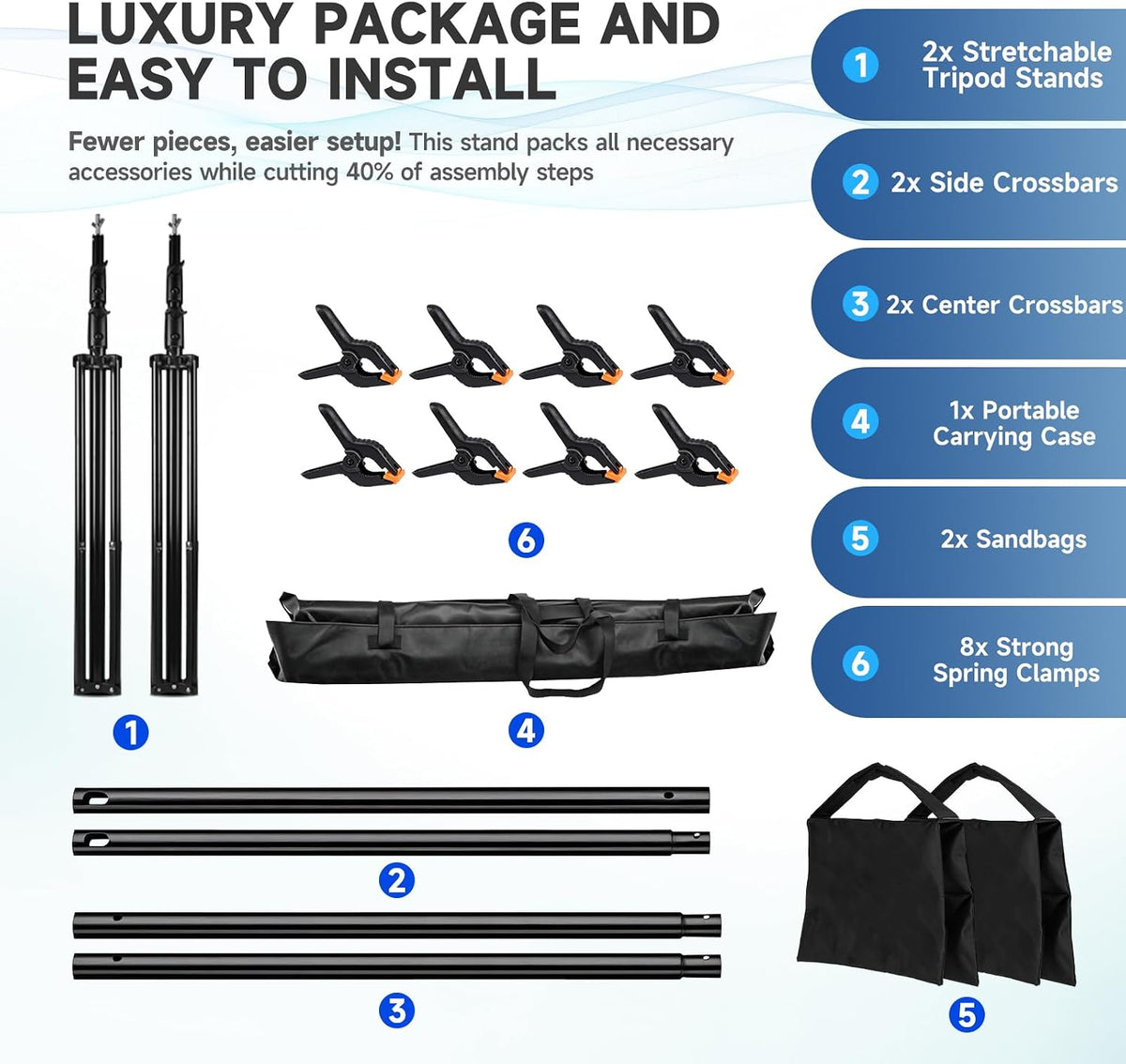 8x10ft Backdrop Stand Kit - Adjustable Photo Background Support System for Photography Studio, Wedding Party, Heavy Duty Aluminum Tripod with Carrying Case