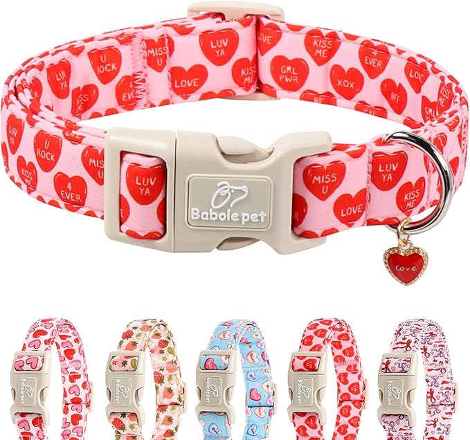 Valentines Dog Collar for Large Dogs - Valentine Red Conversation Hearts Dog Collars, Love Boy Girl Dogs Collars, Lightweight Adjustable Cute Puppy Collar with Quick-Release Buckle XL