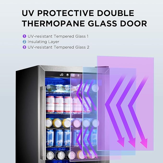 Electactic Wine Cooler 37 Bottle Freestanding Fridge with Stainless Steel Reversible Glass Door, 145 Can Beverage Refrigerator Quiet Compressor for Home Kitchen Bar, 4.5 Cu.ft Silver