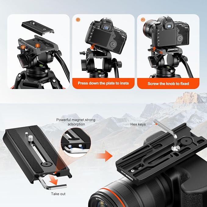 COMAN 74.4" Video Tripod, Heavy Duty Camera Tripod