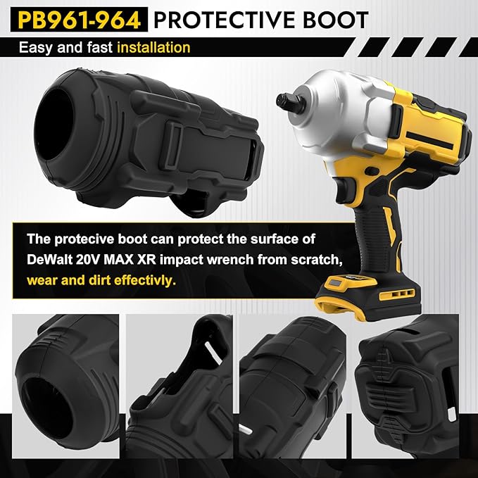 Upgraded DCF961 DCF964 Protective Rubber Boot for 20V MAX DCF961, DCF964, DCF961B, DCF964B, DCF961GP1 Compatible with Dewalt 1/2" and 3/4" Hog Ring High Torque Impact Wrench