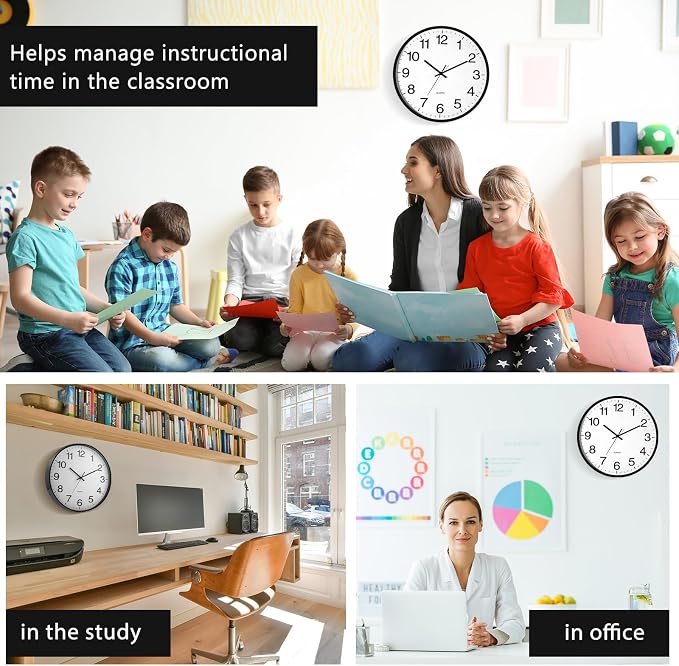 Inbagi 8 Pcs Wall Clock Large Silent Battery Operated Wall Clocks Modern Non