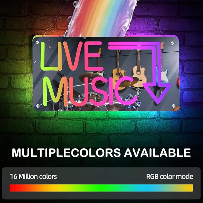 Live Music Neon Sign App Controlled LED Sign Mirror Wall Light with Customizable Colors USB Powered for Studio Bar Party Decor for Musicians and Creators