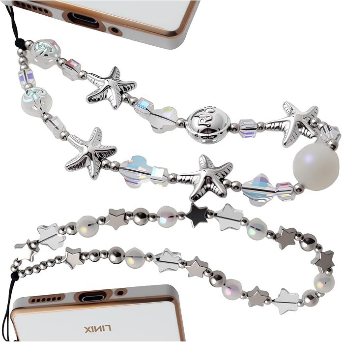 CMVFYL Beaded Camera Wrist Strap, Cute Phone Charms Strap, Pearl Bracelet Wrist