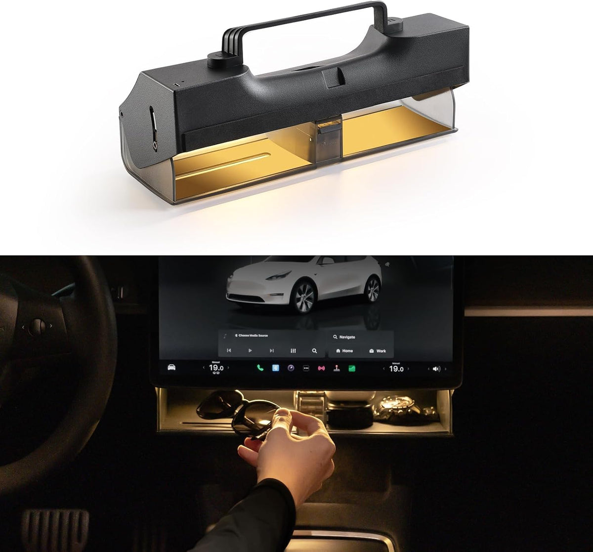TPARTS Hidden Magnetic Under Screen Storage Box for Tesla Model 3/Y