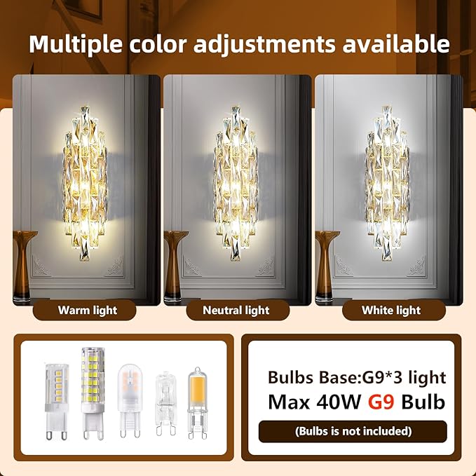 Modern Crystal Wall Sconces,Gold Wall Light Fixtures, Luxury Indoor Wall Lamp,Crystal Vanity Wall Mount Lamps,Wall Lighting for Living Room Bedroom Bathroom Bedside Hallway Stairway