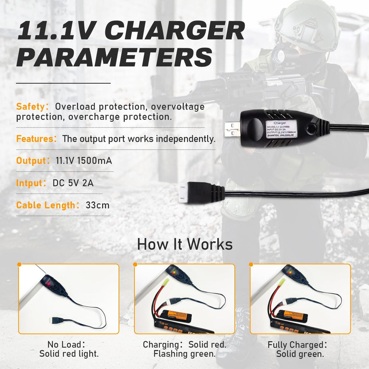 Skiennix 3300mAh Airsoft Battery - 11.1V Nunchuck Rechargeable Battery for AEG AK47 M4 MP5