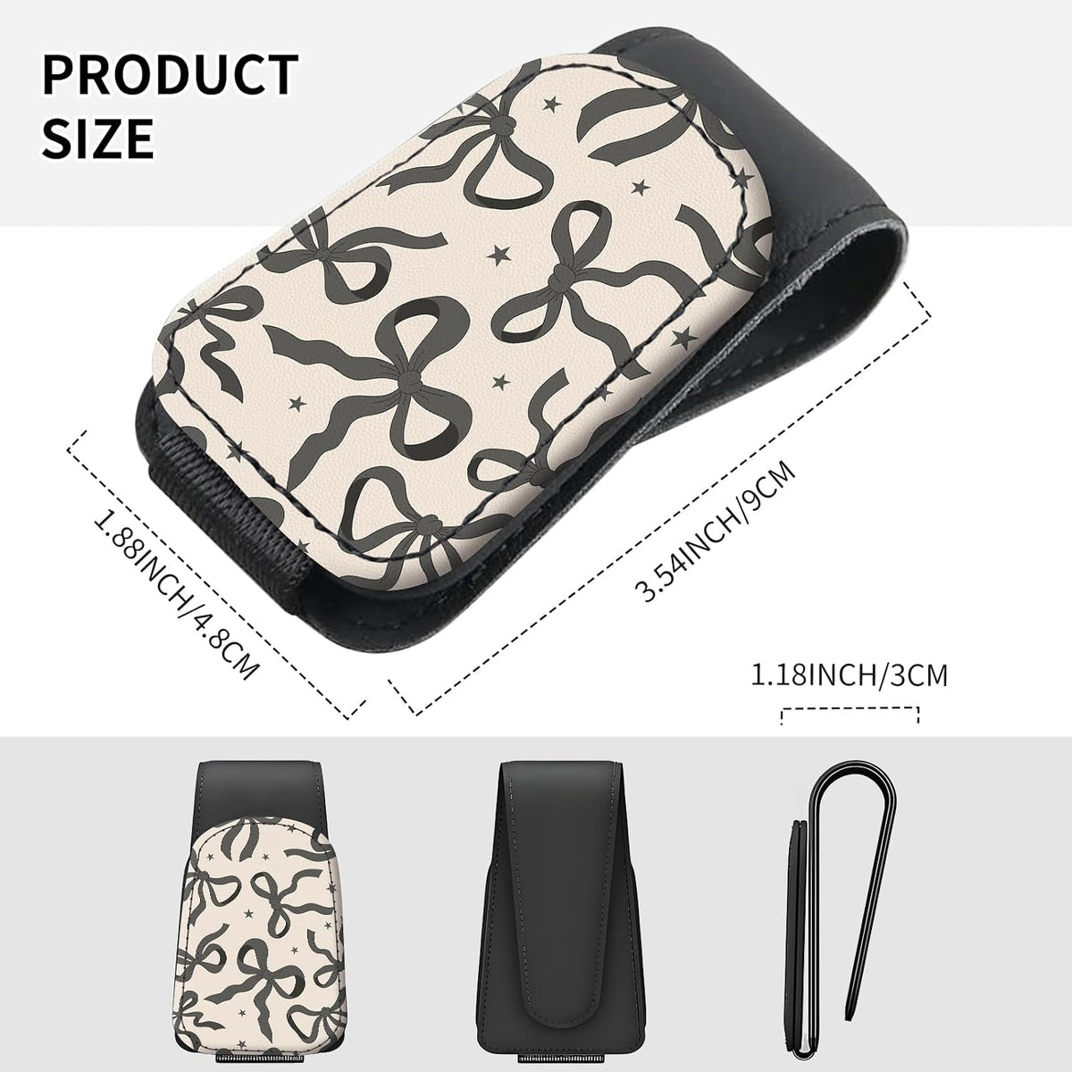 Sunglasses Holder for Car Visor, PU Leather Glasses Clip Organizer, Cute Magnetic Eyeglass Holder for Vehicle Sun Visor, Car Interior Accessory for Women & Men Black Bow Sketch