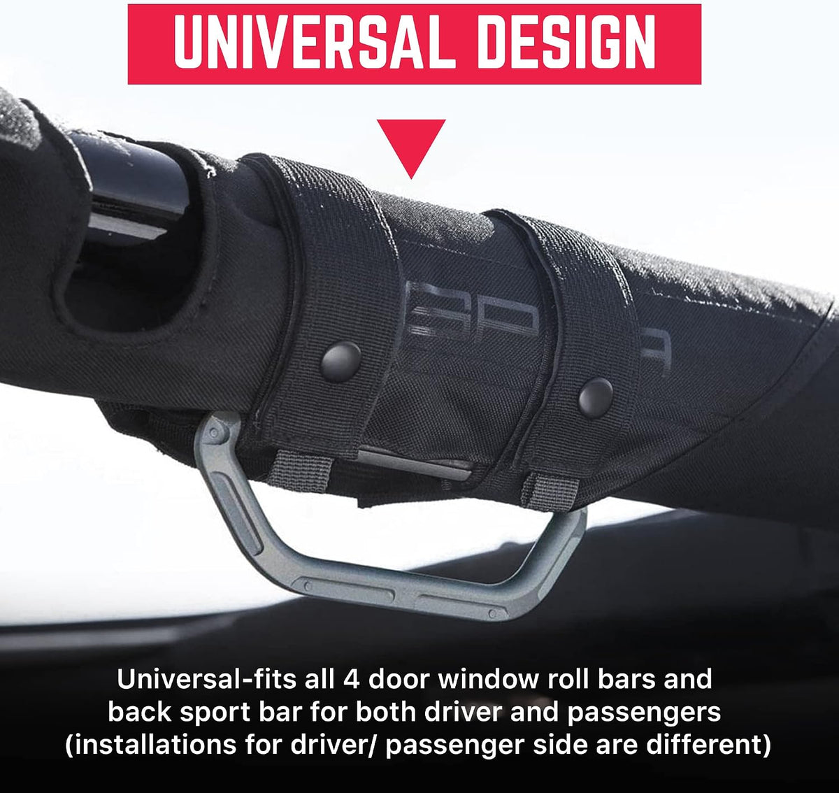 GPCA - GP Grip LITE Grab Handle, Aluminum Metal Patented Roll Bar Grab Handles Made for Jeep Wrangler 4xe, JL, JT, JK, Sport, Sahara and Rubicon 4DR/2DR 2007-2023, Single, Metallic