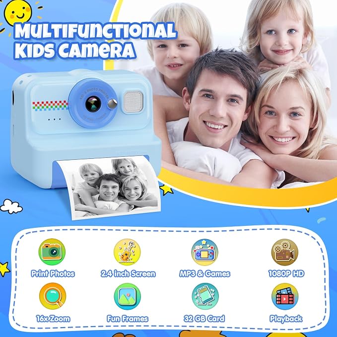 HiMont Kids Camera Instant Print, 1080P HD Instant Print Camera