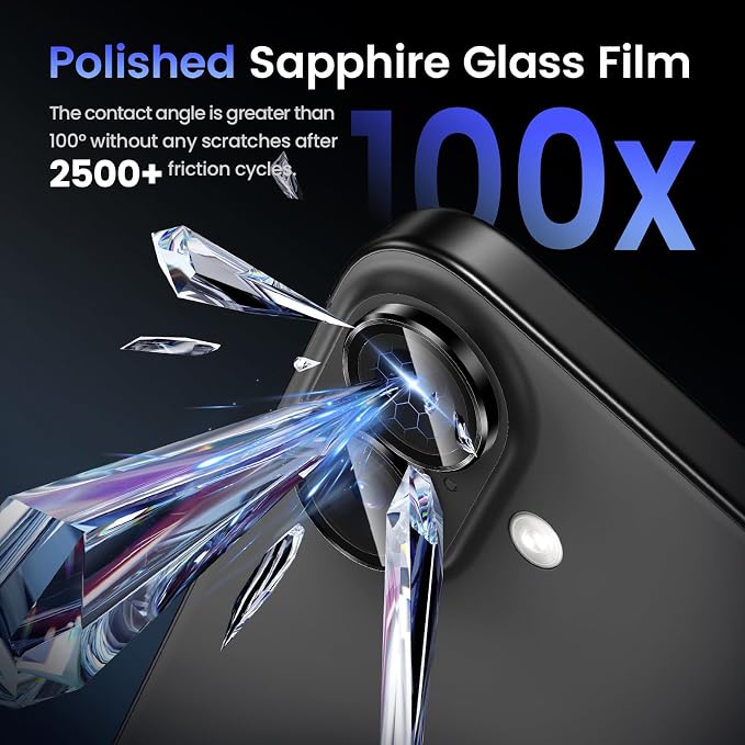 Tensea for iPhone 16 / iPhone 16 Plus Camera Lens Protector, 9H Tempered Glass