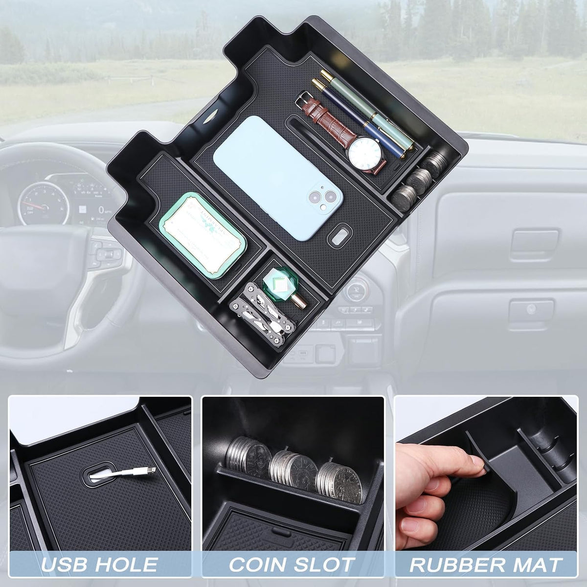 Center Console Tray Compatible with 2019-2023 Chevy Silverado/GMC Sierra