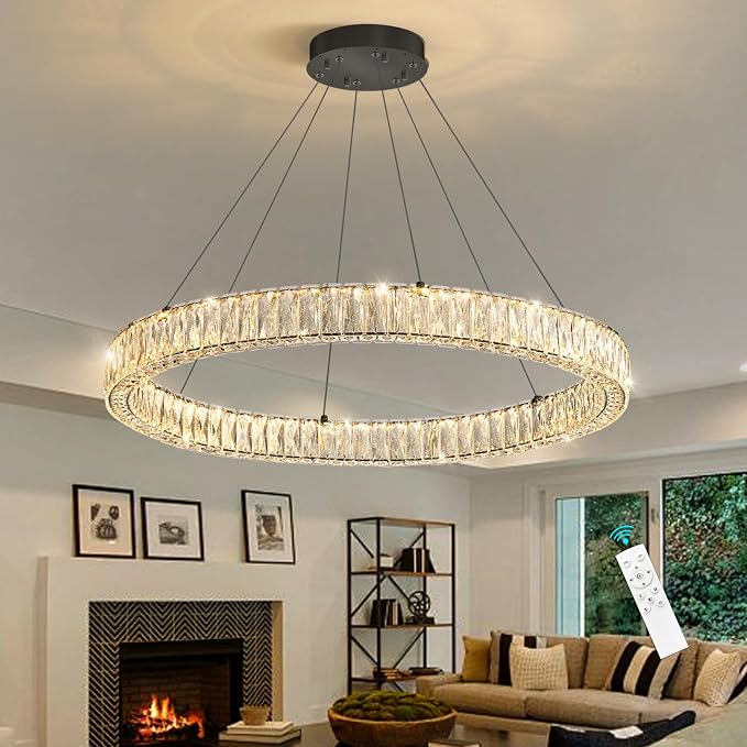 HAIXIANG Modern Crystal Chandelier Dimmable LED Ring Pendant Chandeliers Light