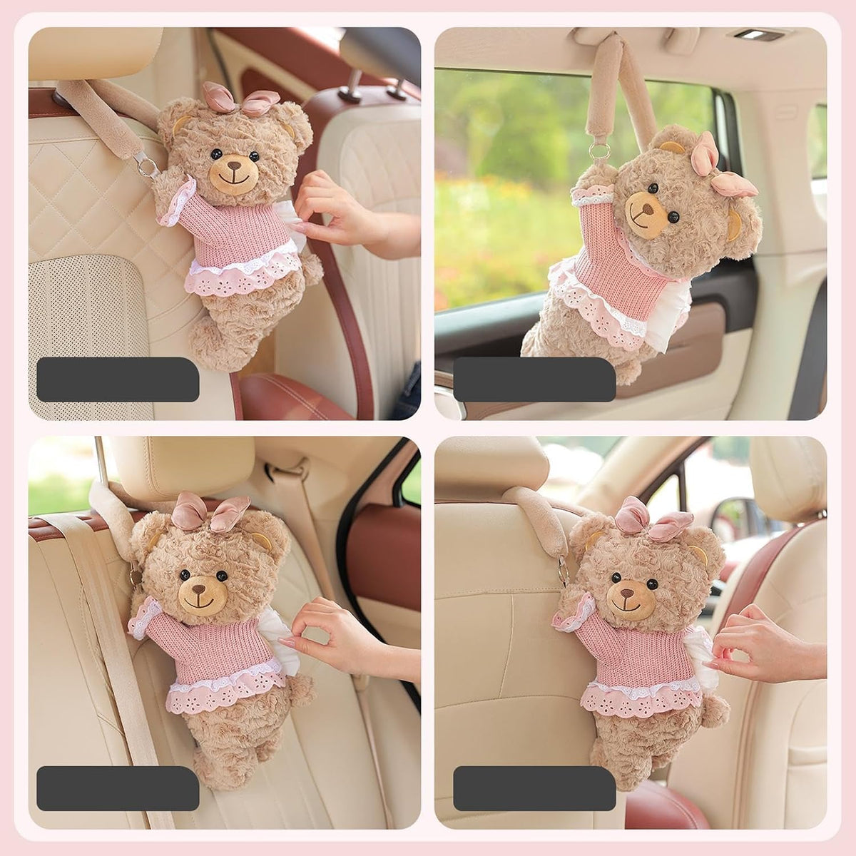 Car Tissue Holder, Plush Bear Decor, Auto Napkin Storage Box