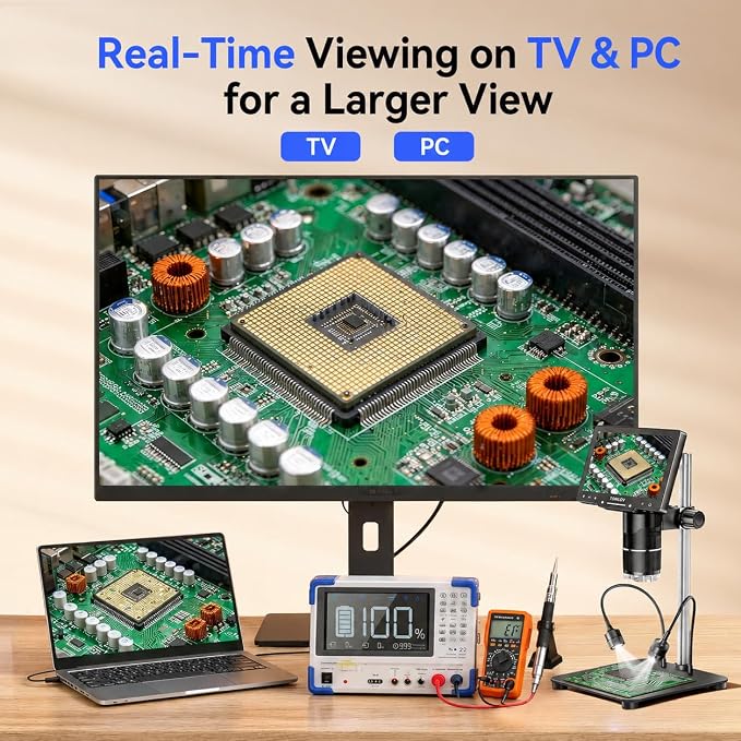 TOMLOV TriL107 3-Lens Digital Microscope: 7" 2500X 2K HD Coin Microscope