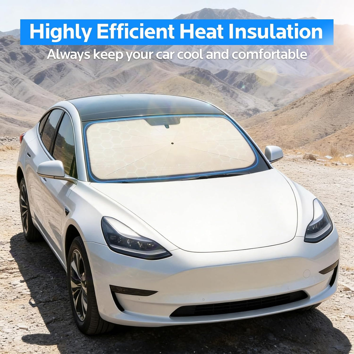 Sun Shade for Car Windshield:Windshield Sun Shade and 10 Skeletons,Protect Car from Sun Rays & Heat Damage Keep Cool and Protect Interior-56 L X 31" W