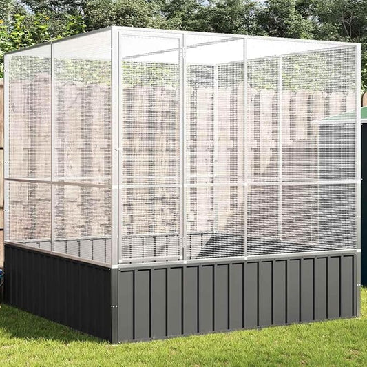 Large Metal Heavy Duty Walk-in Aviary Cage, Ample Activity Space Bird Cage with Lockable Door Also for Chickens and Rabbits, Silver 83.1"x81.5"x83.5" Steel,-404