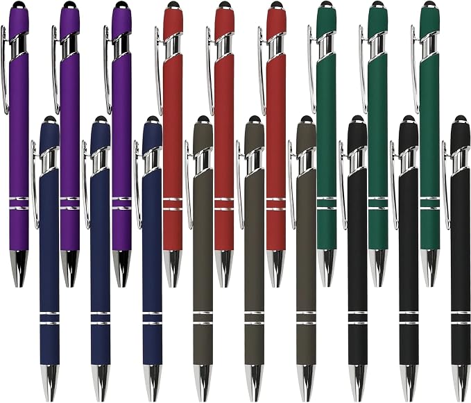 Oddmoal Ballpoint Pen with Stylus Tip, Soft Touch Click Metal Pen, 1.0mm Medium