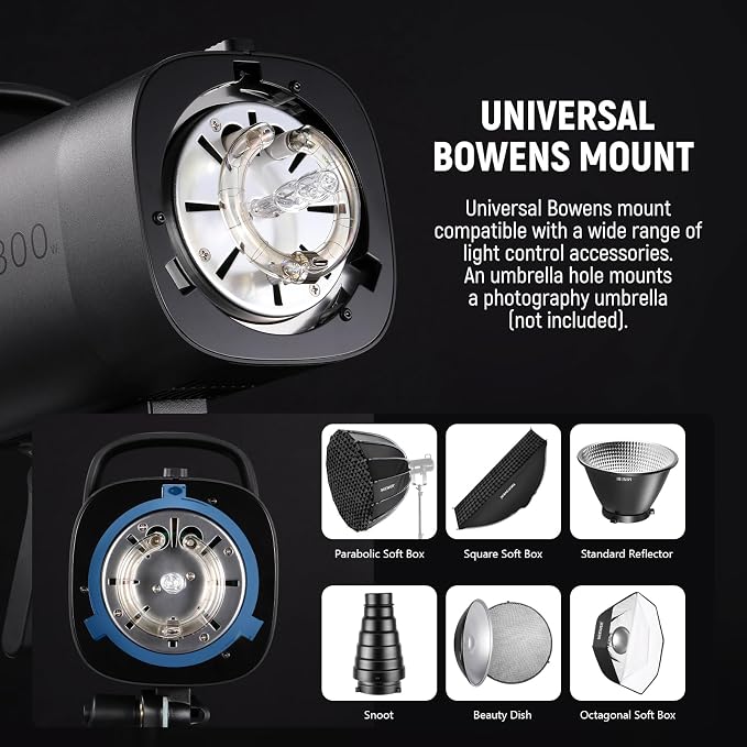 NEEWER 600Ws Studio Monolight Flash Light Kit: 2 Pack S101-300W 5600K Strobe