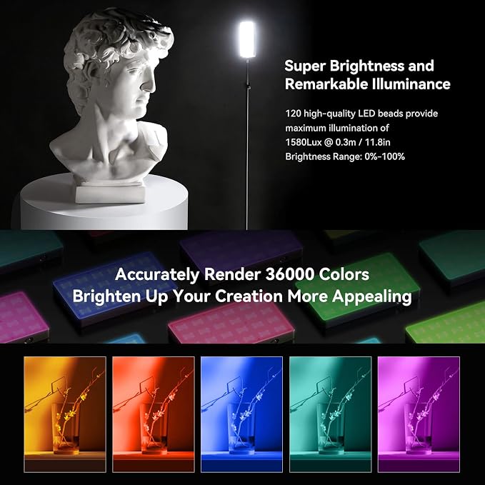 SmallRig RM120 RGB Video Light, 5000mAh 180 Minutes Portable Camera Light 7W