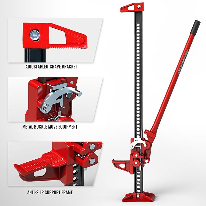 Big RED Torin 48" Ratcheting Off Road Utility Farm Jack, 3 Ton (6,000 lb) Capacity, Red