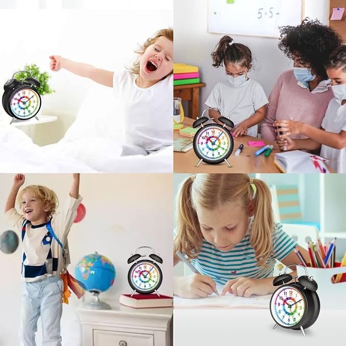 Peakeep Loud Alarm Clock for Kids Learning Telling Time Teaching Clock