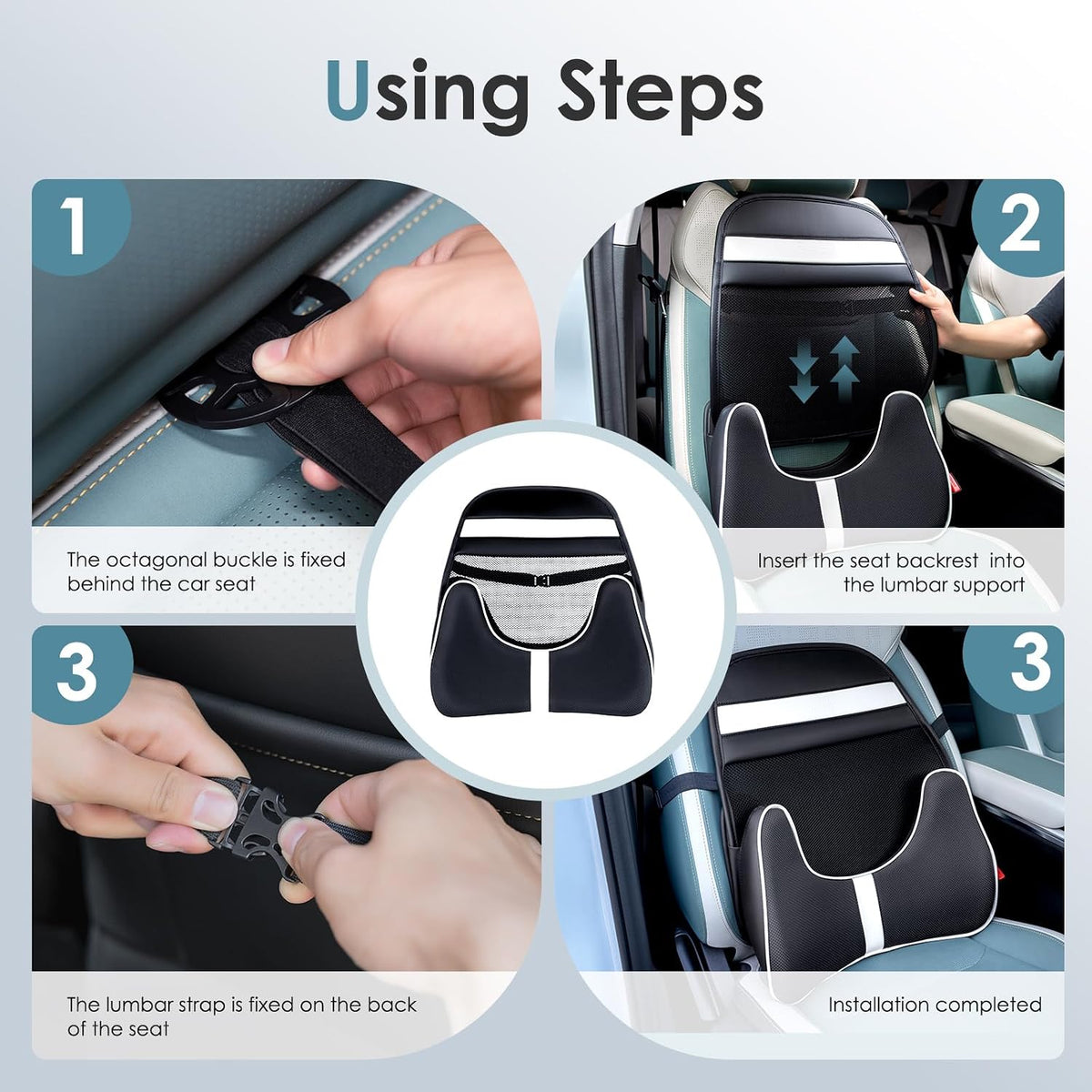 FLORICH Memory Foam Double Layer Breathable Mesh Lumbar Support Ergonomic Leather Lumbar Support Pillow with 3D Mesh Back Support and Adjustable Strap for CarSeat & Office Chair(Black)