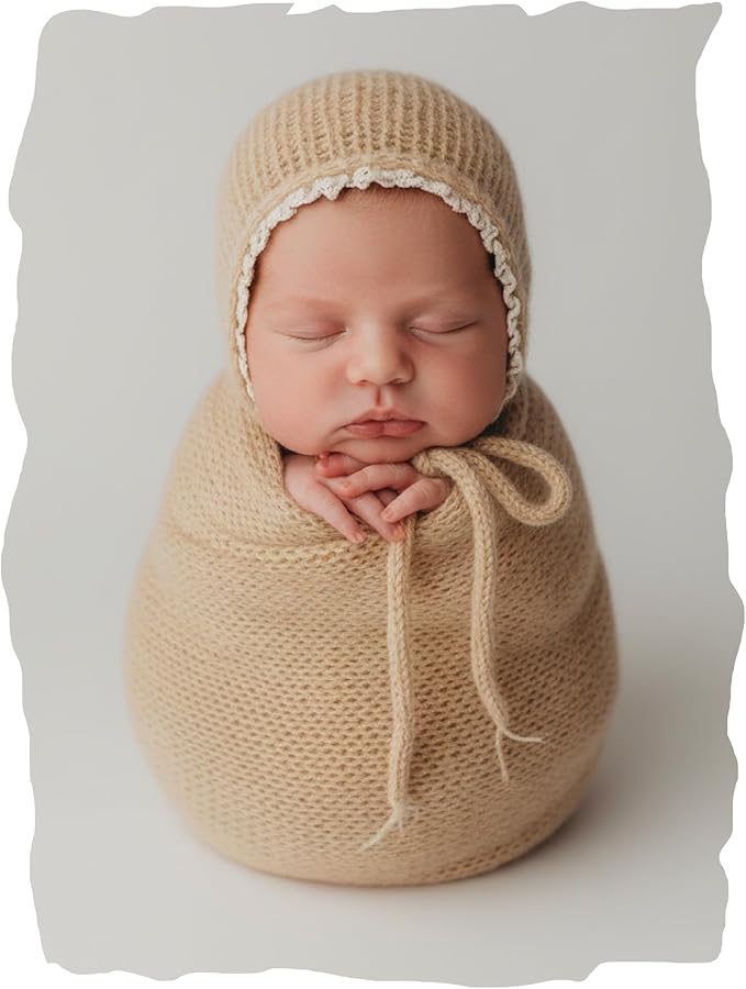 Newborn Photography Props Wraps & Ruffle Edge Bonnet