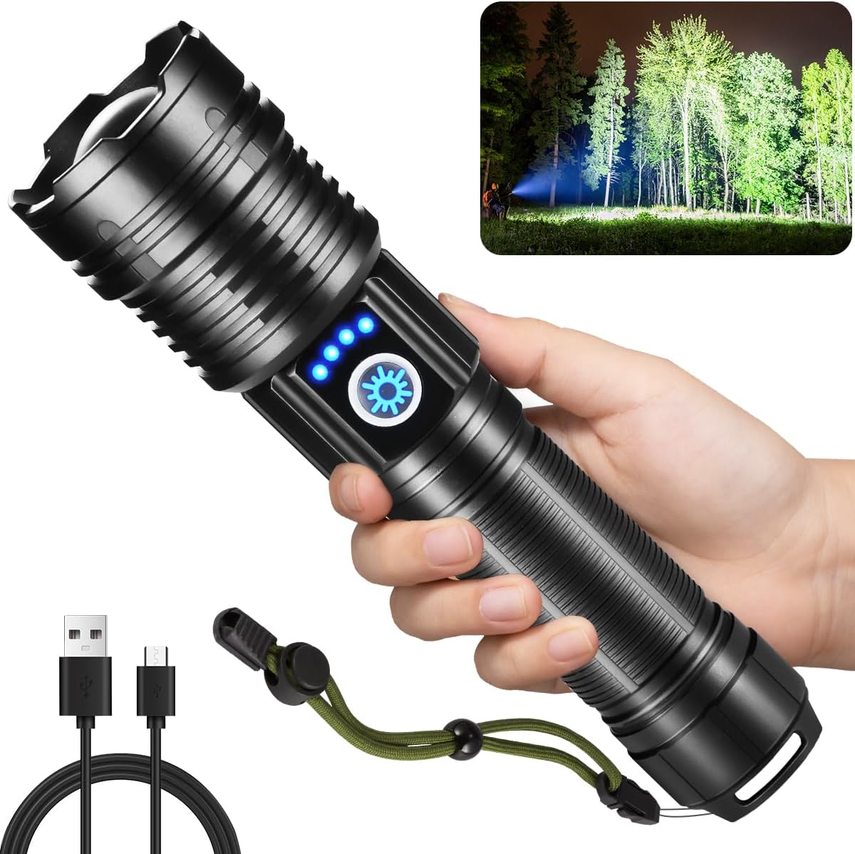Skiennix High Lumens Rechargeable Flashlight - Super Bright Tactical LED Light | Waterproof & Adjustable for Camping, Hiking, Emergencies